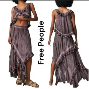 Free People If Only Set Boho Maxi Skirt Purple Tie Dye XS EUC