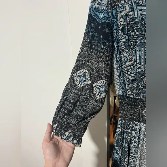 Free People Mexicali Rose Black Print Maxi Dress - Size Medium