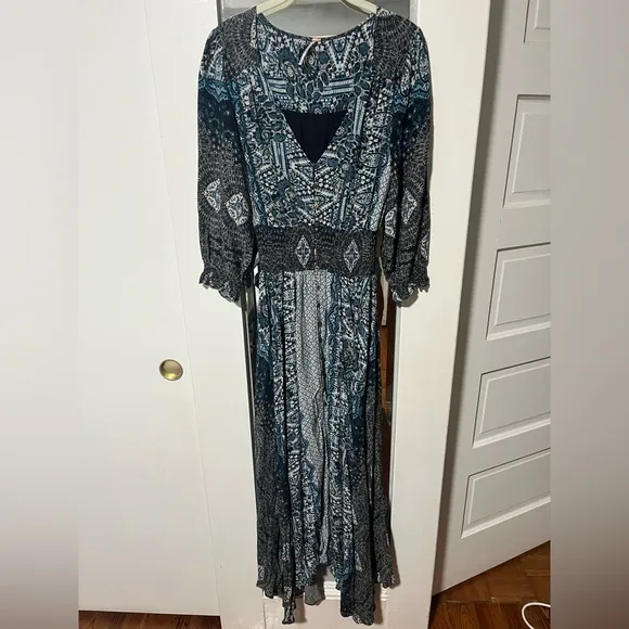 Free People Mexicali Rose Black Print Maxi Dress - Size Medium