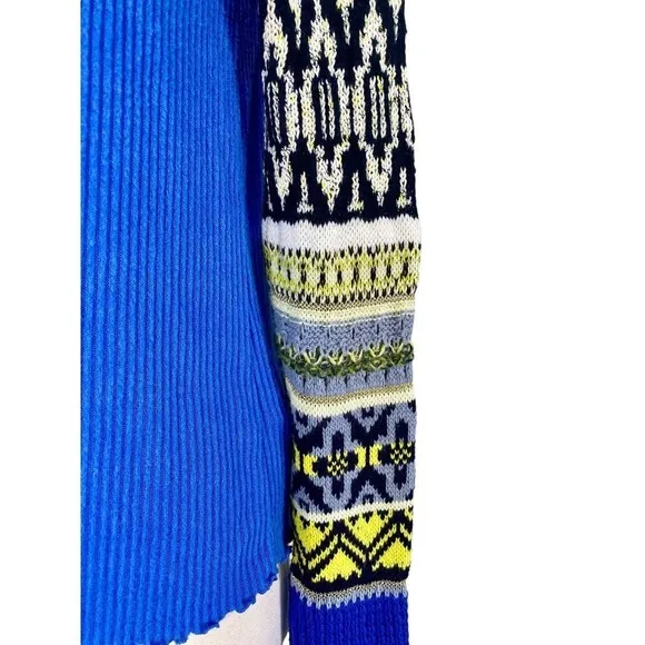 FREE PEOPLE PRISM TOO TEE MOCK NECK LONG SLEEVE SWEATER BLUE BELL COMBO SIZE SP