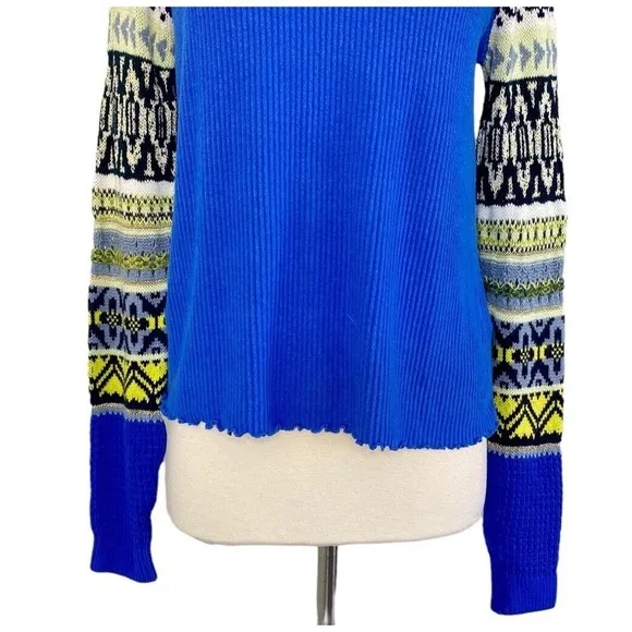 FREE PEOPLE PRISM TOO TEE MOCK NECK LONG SLEEVE SWEATER BLUE BELL COMBO SIZE SP