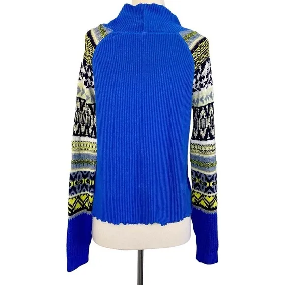 FREE PEOPLE PRISM TOO TEE MOCK NECK LONG SLEEVE SWEATER BLUE BELL COMBO SIZE SP