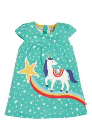 Frugi Little Lola Dress Aqua Stars Unicorn