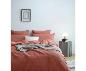 GIOIA CASA 100% Cotton REVERSABLE checkered waffle quilt cover set - TERRACOTTA