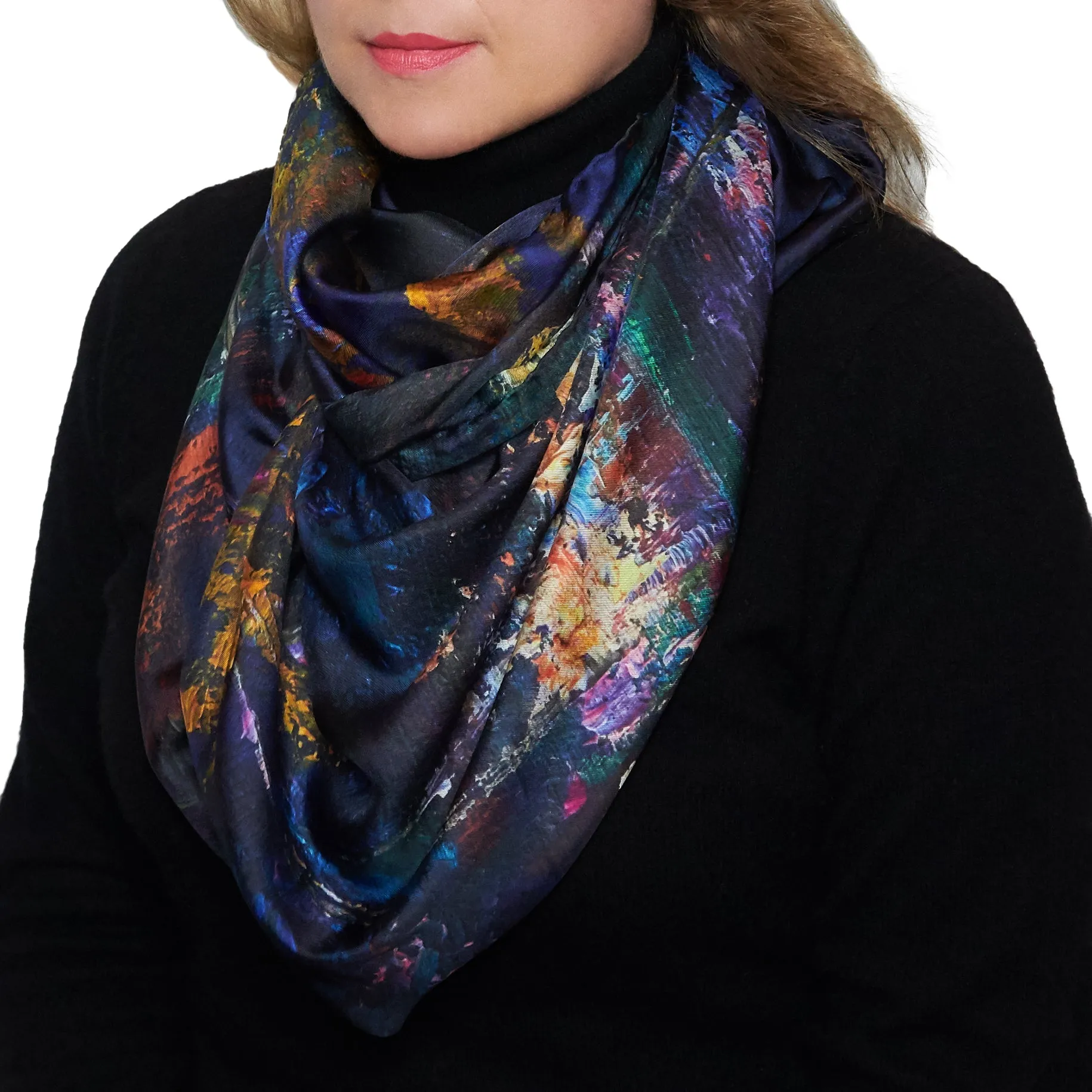 Golden Leaves, 43-inch Square Italian Silk Scarf