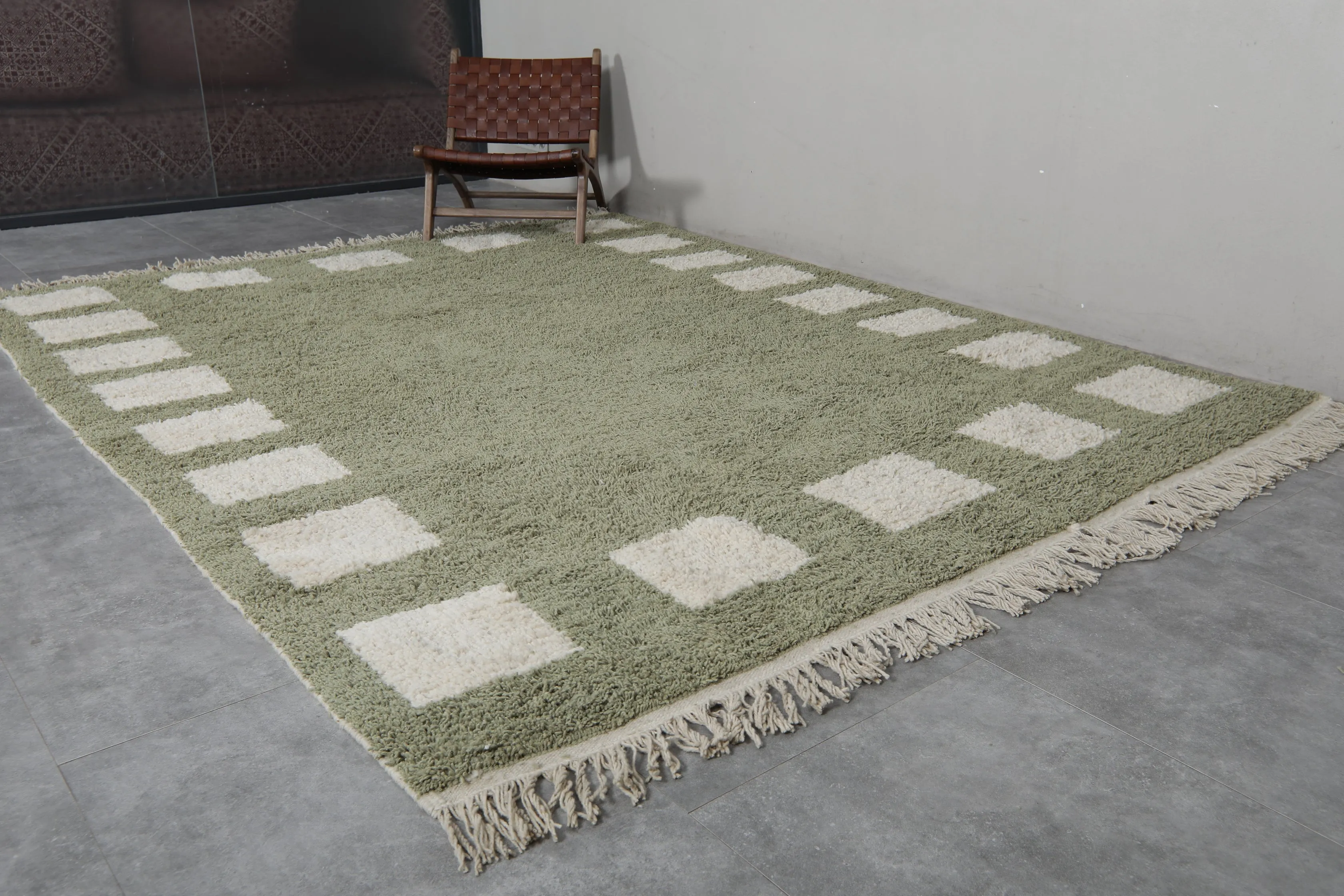 Green checkered rug - Moroccan rug - wool berber rug