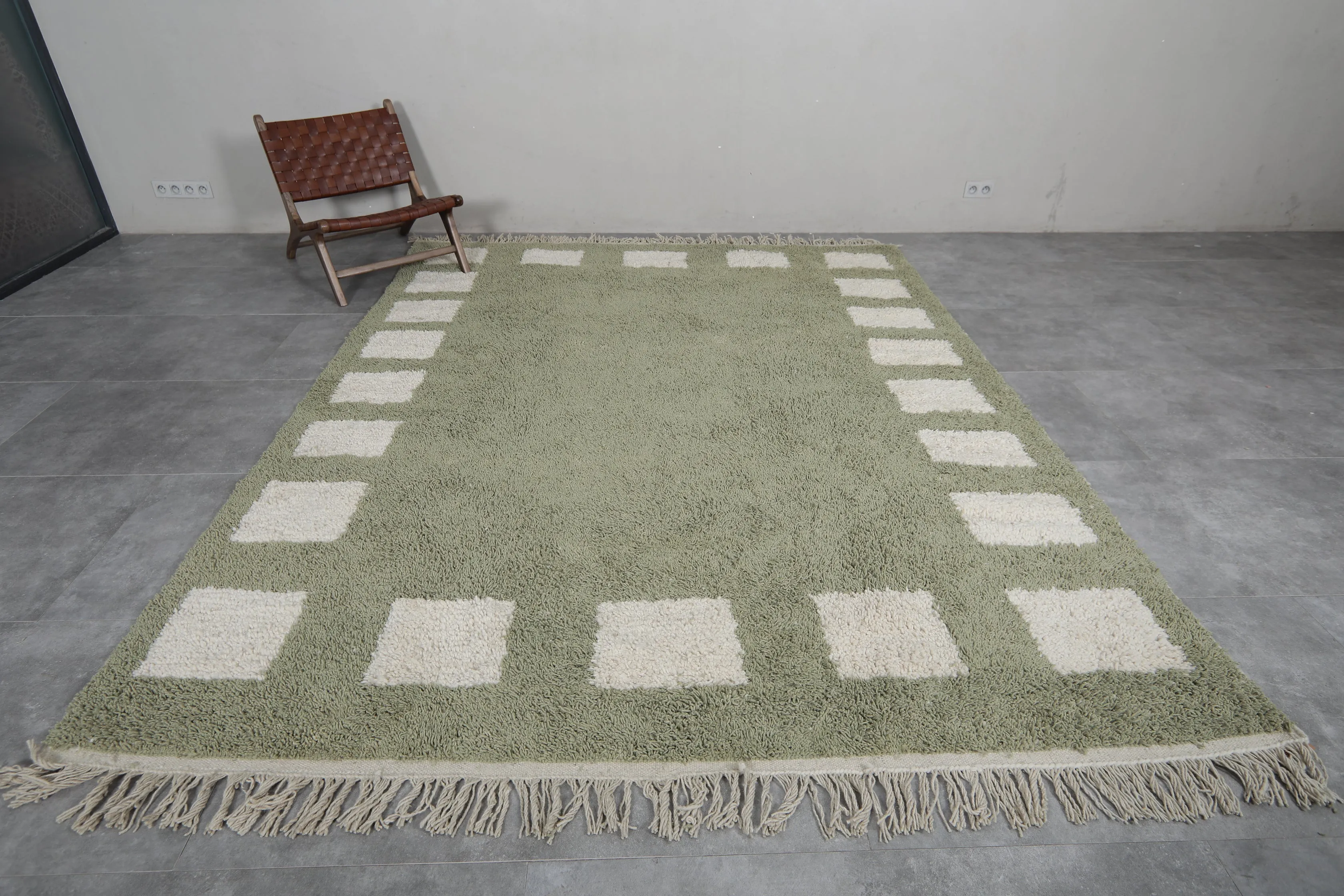 Green checkered rug - Moroccan rug - wool berber rug