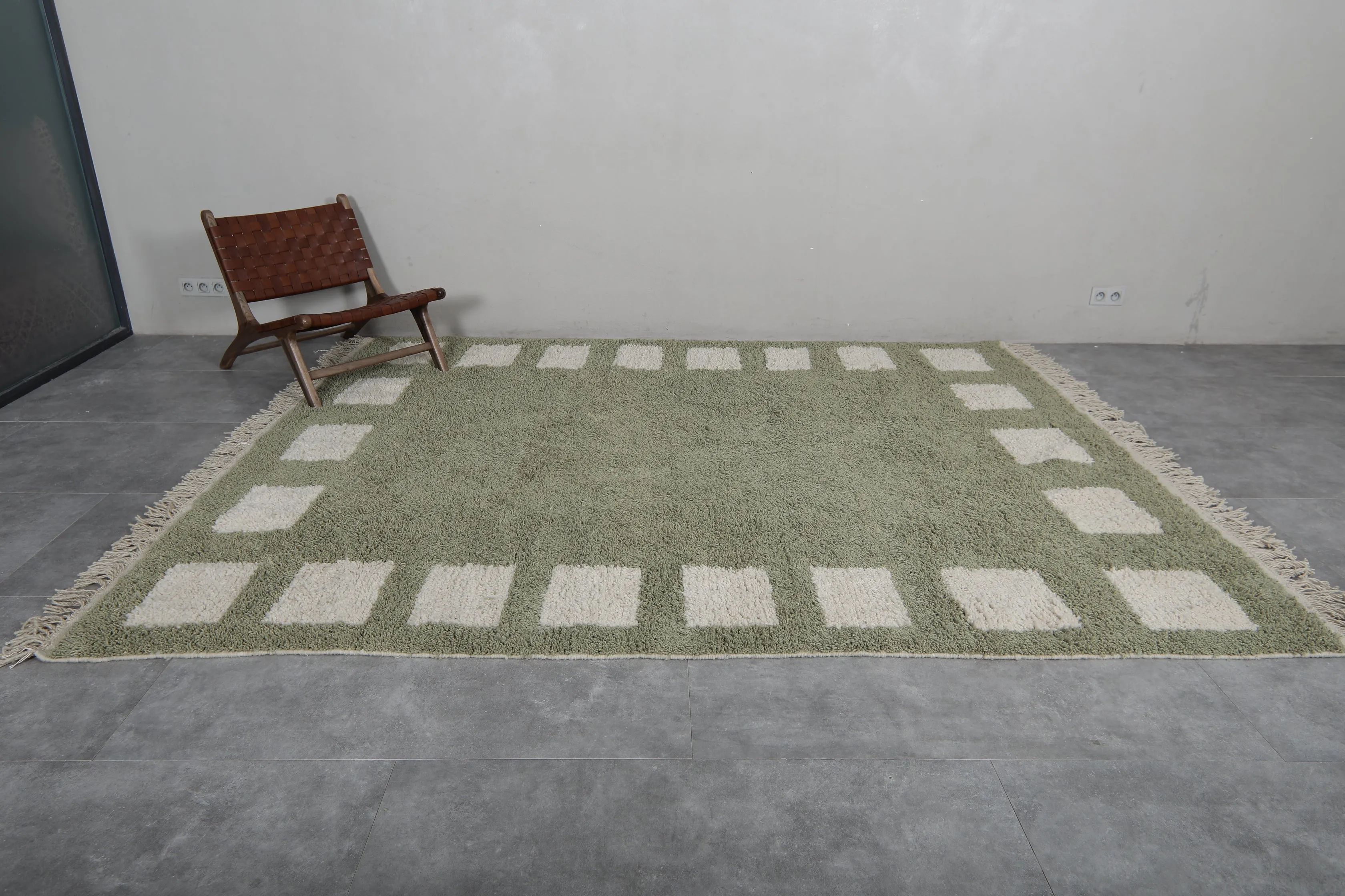 Green checkered rug - Moroccan rug - wool berber rug