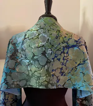 Green Italian Vein marbled  Charmeuse  Silk 72x14” bold fun. This beautiful silk makes a unique dresser cover and scarf