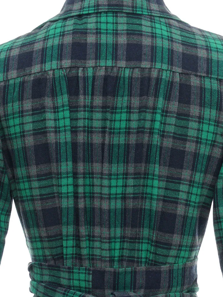 Green Plaid 3/4 Sleeve Fake Two Piece Style 1950S Vintage Dress