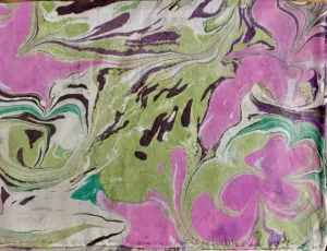 Green purple pink marbled Habotai Silk 14x72"