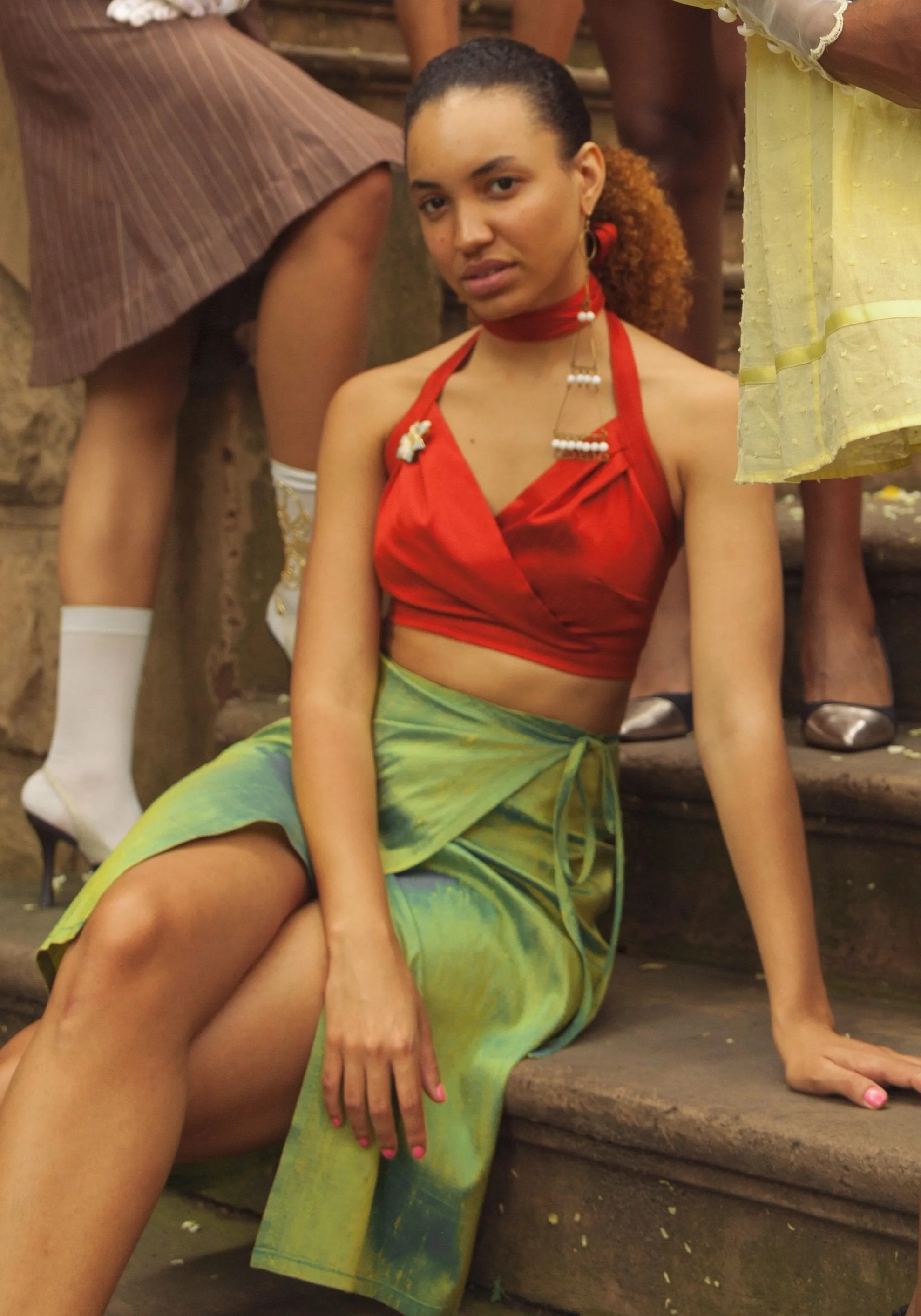 Green Silk Wrap Skirt