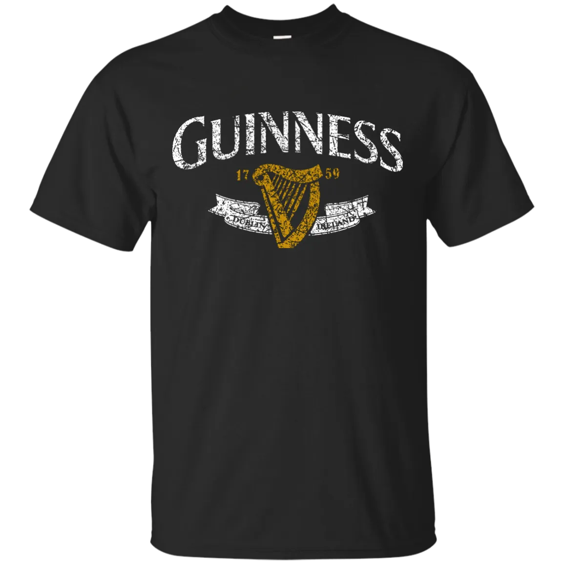 Guinness Beer T-Shirt Custom Designed White Text Worn Label Pattern