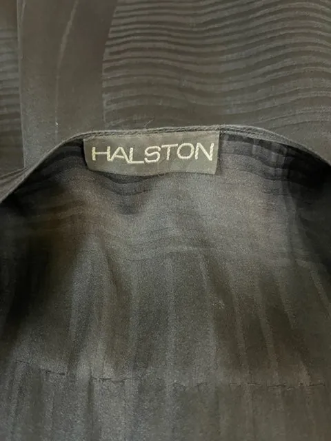 Halston 70s  Black Silk Taffeta Jacquard Wrap Dress