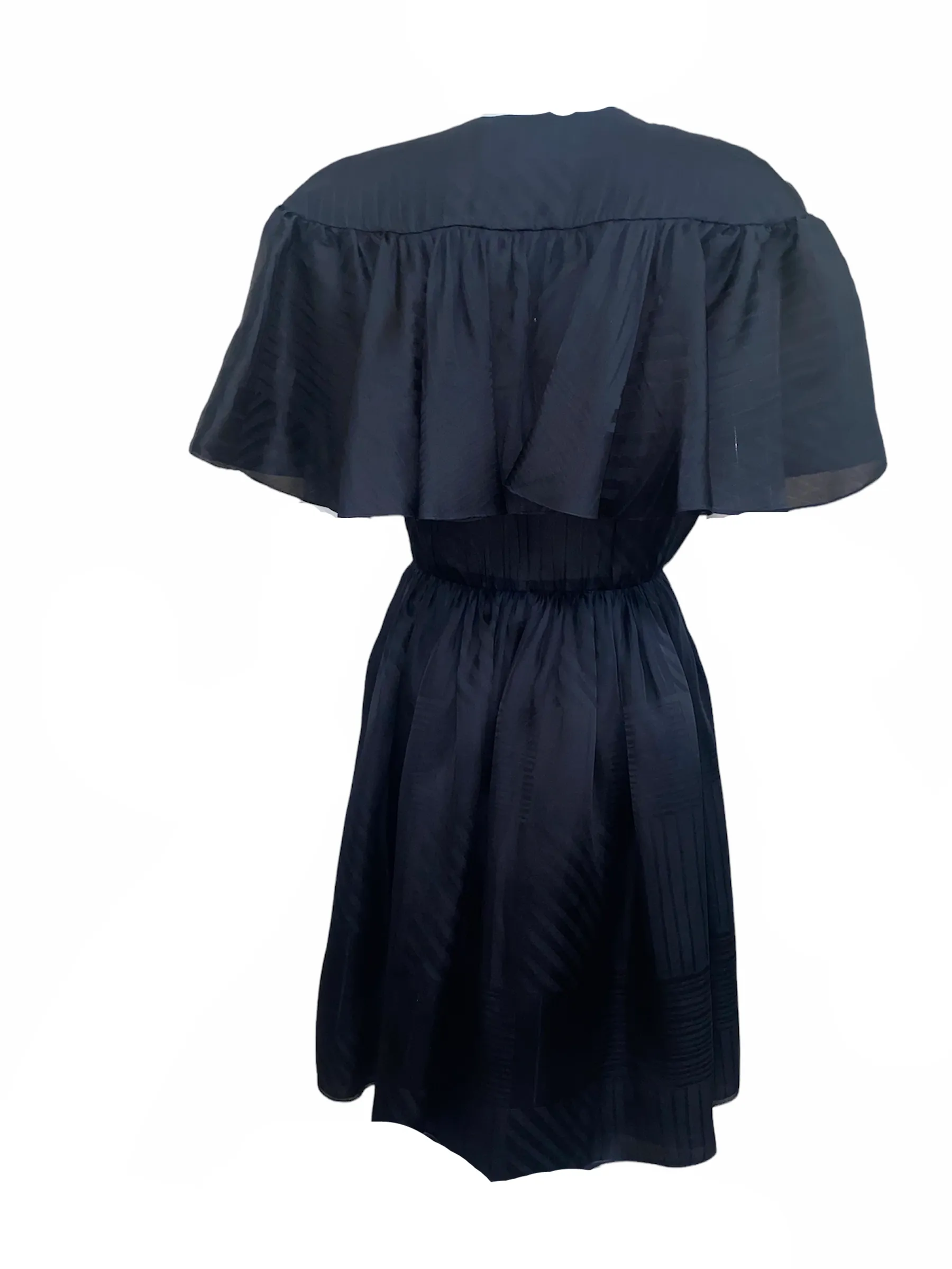 Halston 70s  Black Silk Taffeta Jacquard Wrap Dress