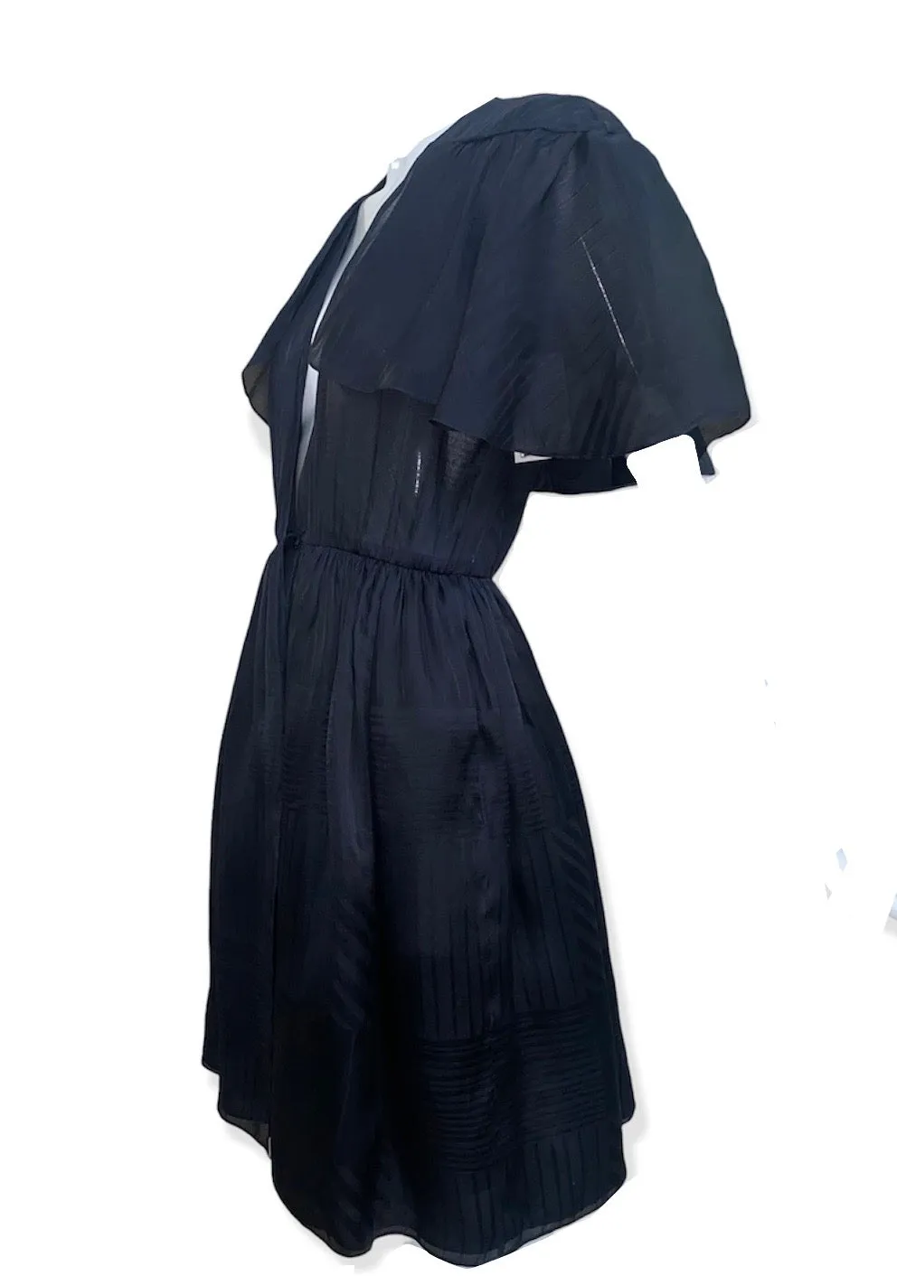 Halston 70s  Black Silk Taffeta Jacquard Wrap Dress