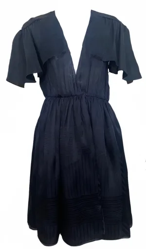 Halston 70s  Black Silk Taffeta Jacquard Wrap Dress