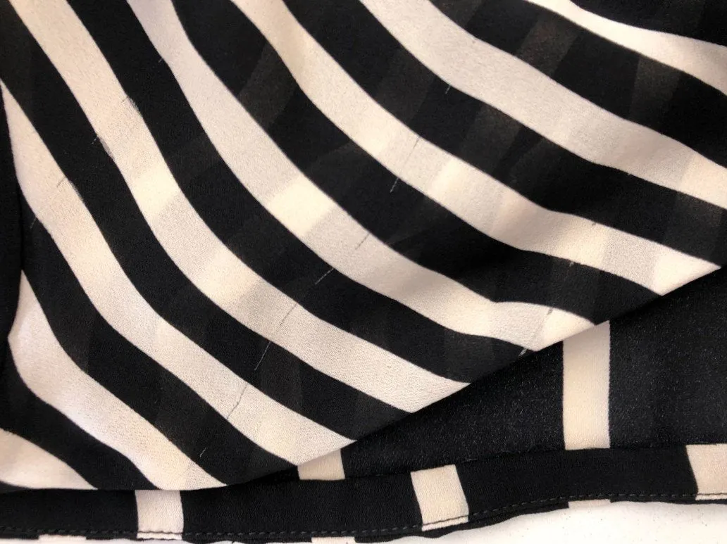 Halston Heritage Wrap Front Top Black Striped Silk Size 6 Long Sleeve Blouse NEW