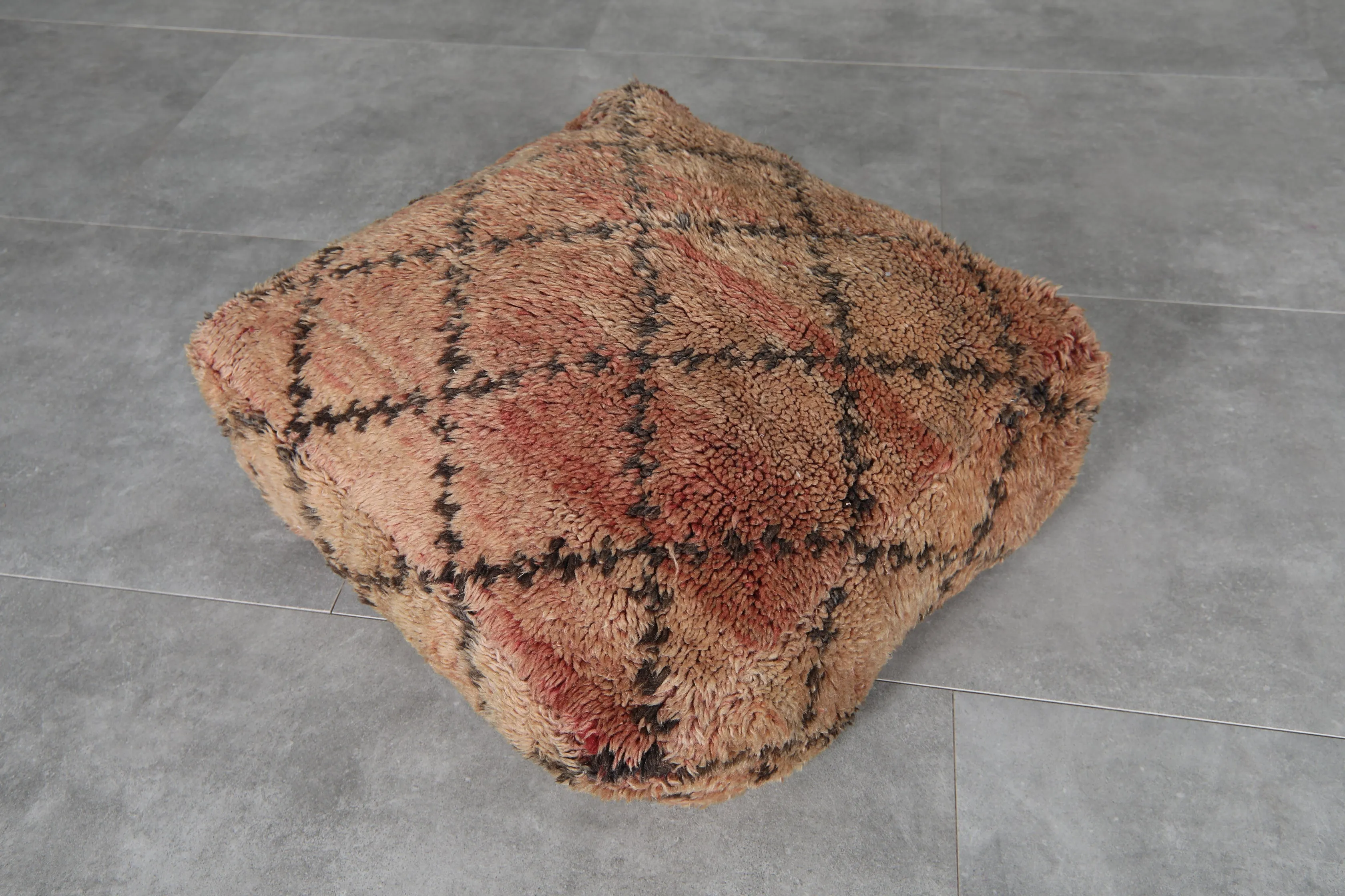 Handmade Moroccan Pouf - Vintage Shag Rug Ottoman