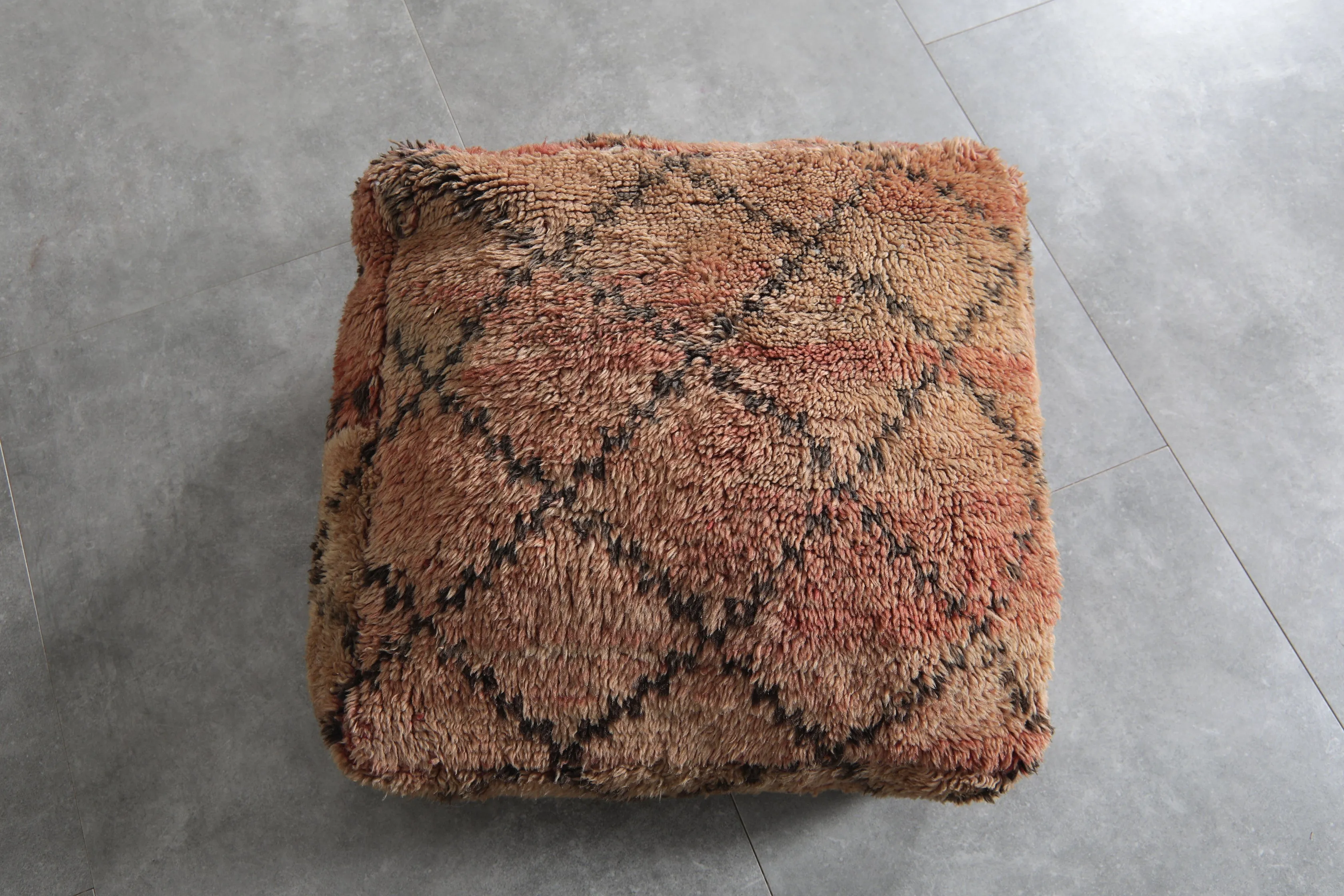 Handmade Moroccan Pouf - Vintage Shag Rug Ottoman
