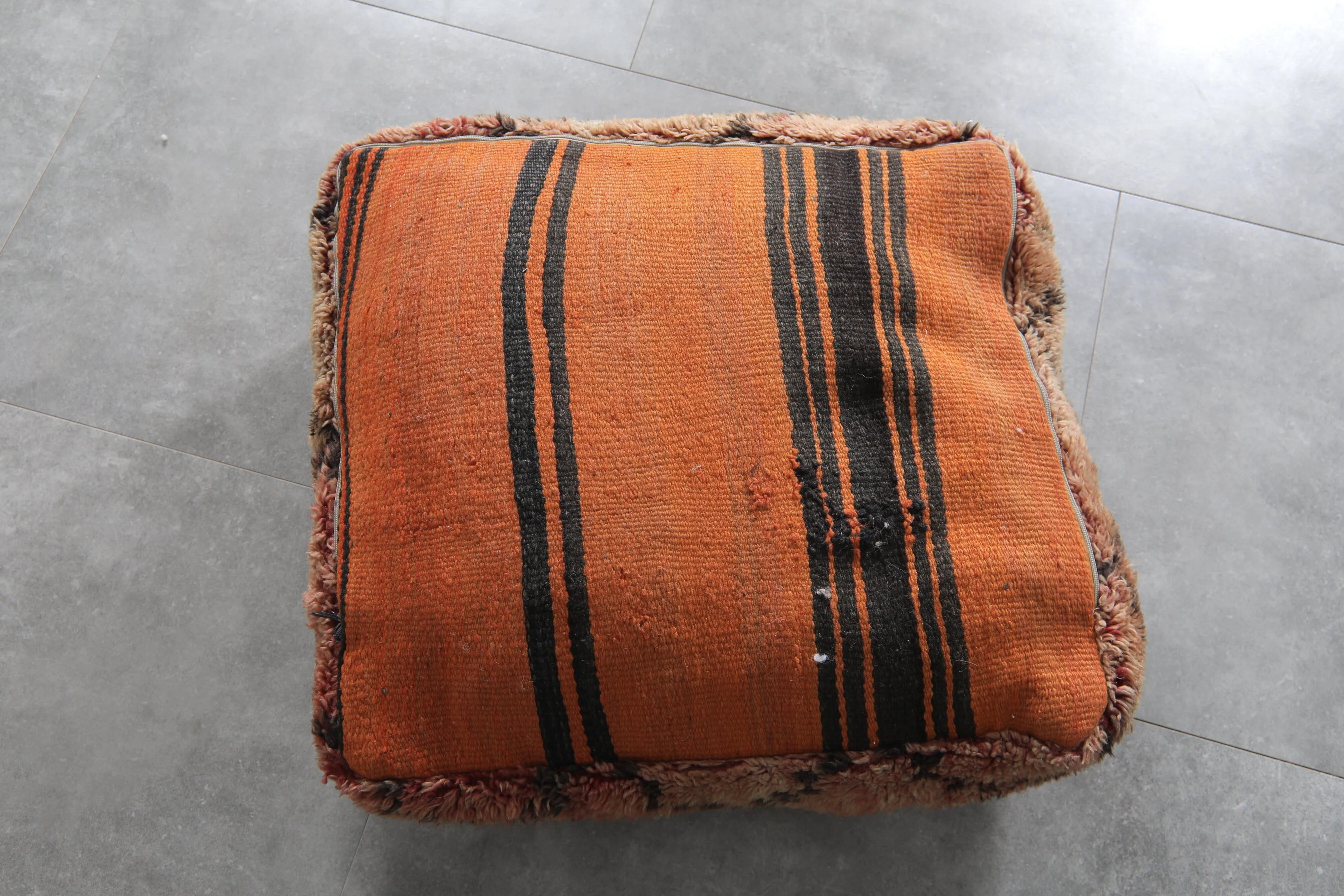 Handmade Moroccan Pouf - Vintage Shag Rug Ottoman