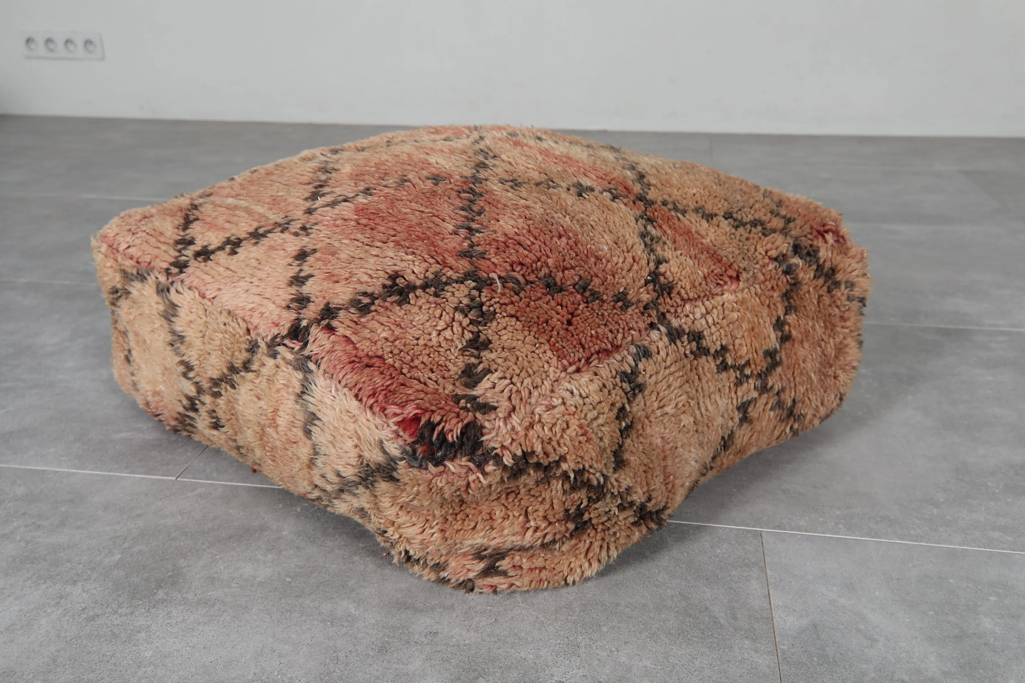 Handmade Moroccan Pouf - Vintage Shag Rug Ottoman