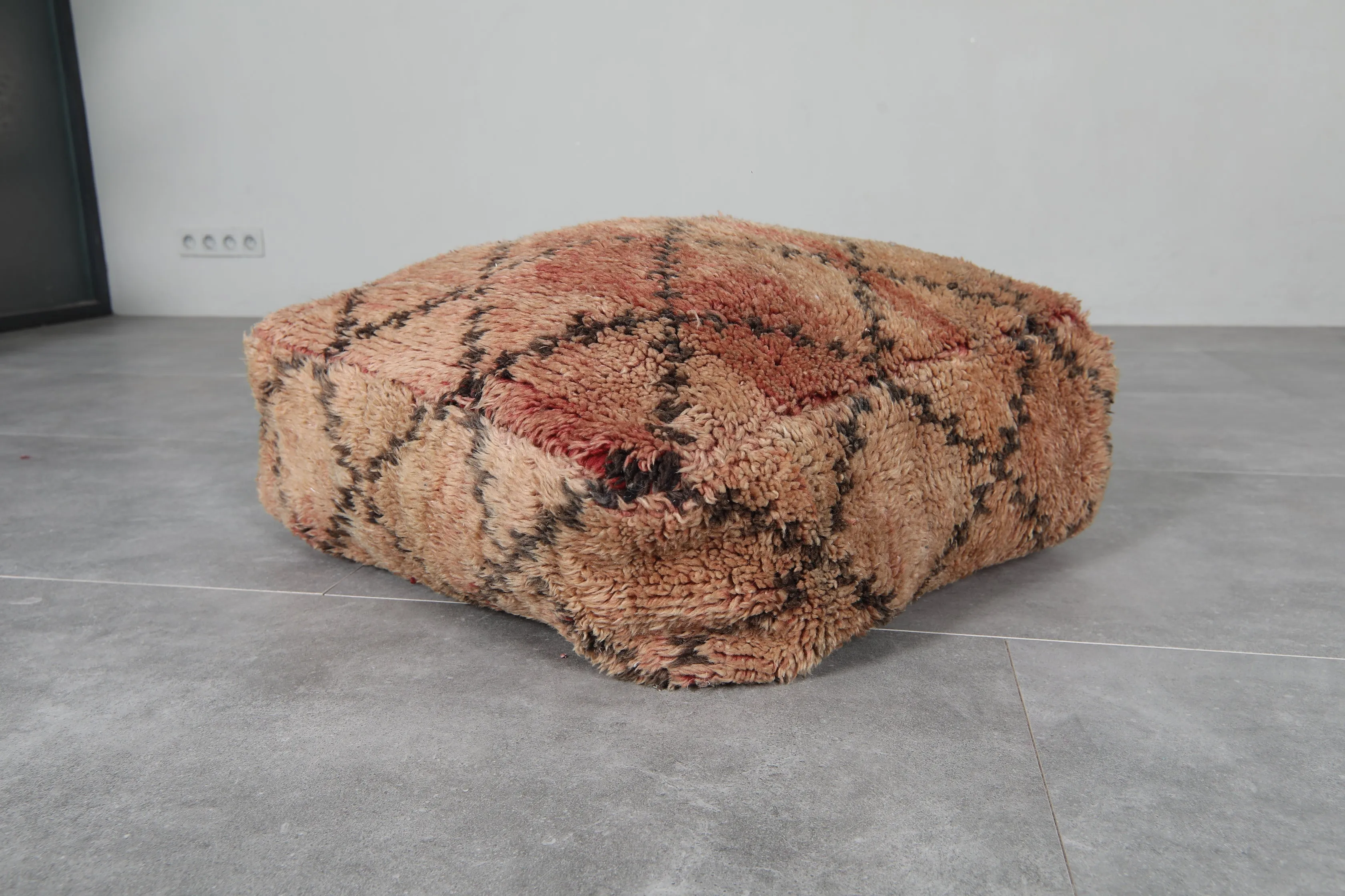Handmade Moroccan Pouf - Vintage Shag Rug Ottoman