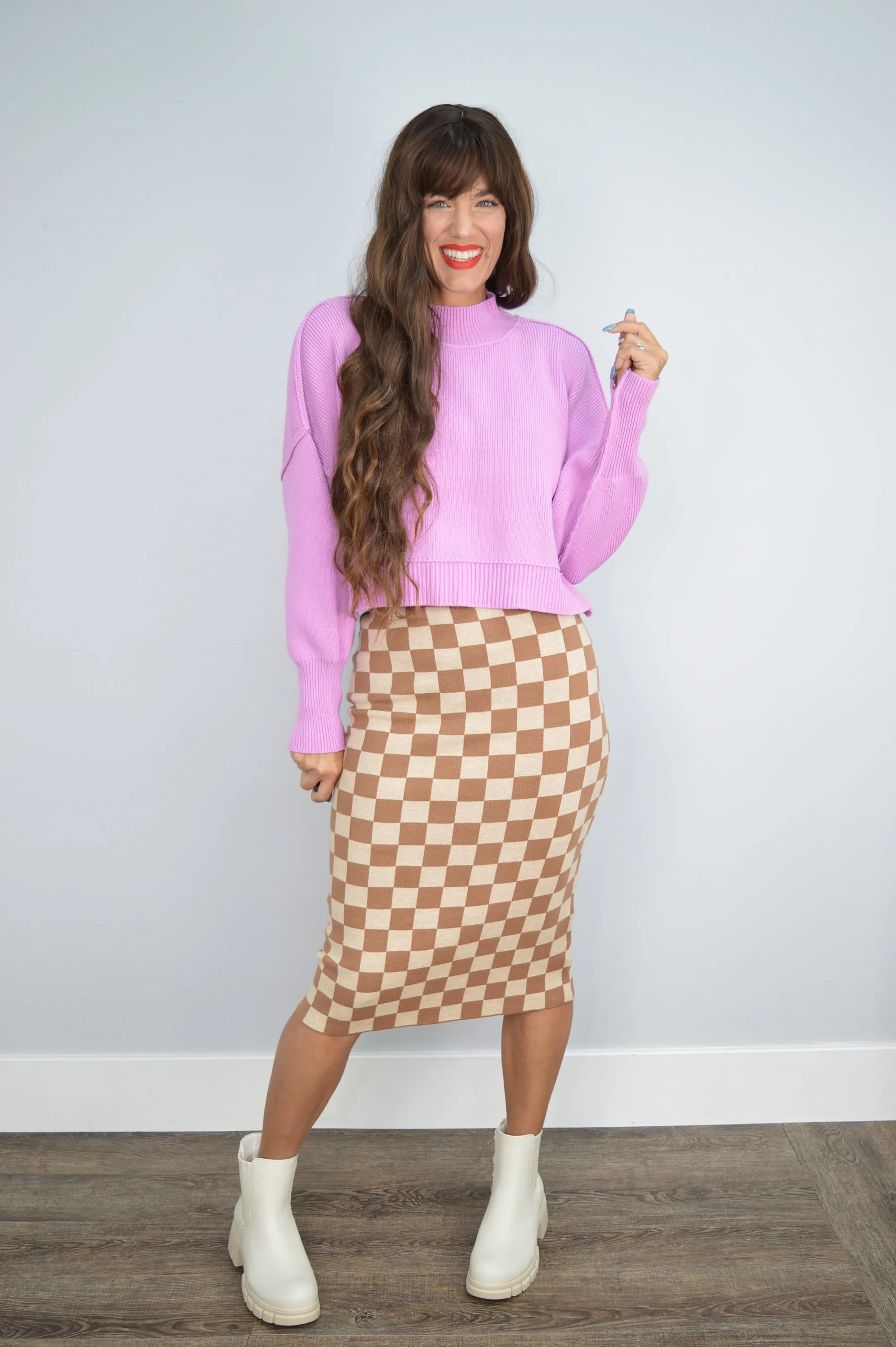Hazel Blues® |  Start Your Engines Checkered Midi Skirt
