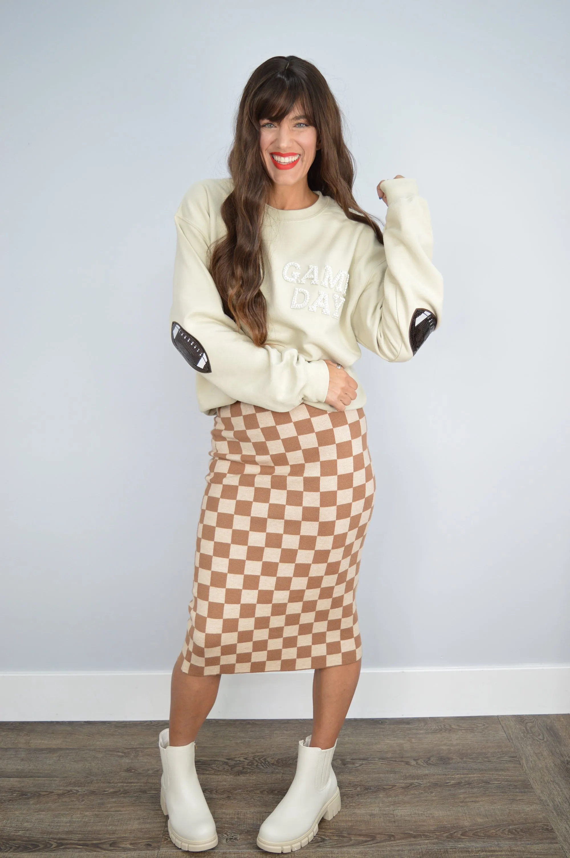 Hazel Blues® |  Start Your Engines Checkered Midi Skirt
