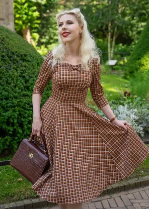 Hearts & Roses Daniella Check 50's Swing Dress Brown