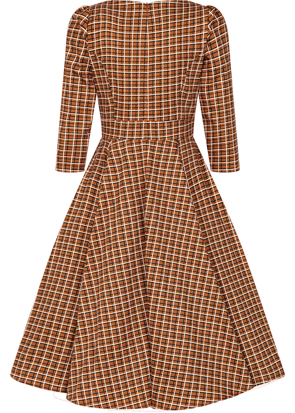 Hearts & Roses Daniella Check 50's Swing Dress Brown