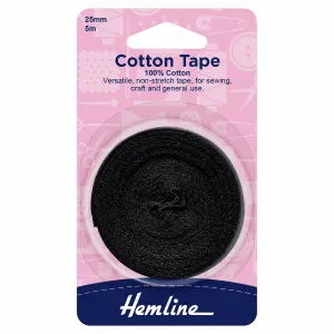 Hemline Cotton Tape - 25mm - Black