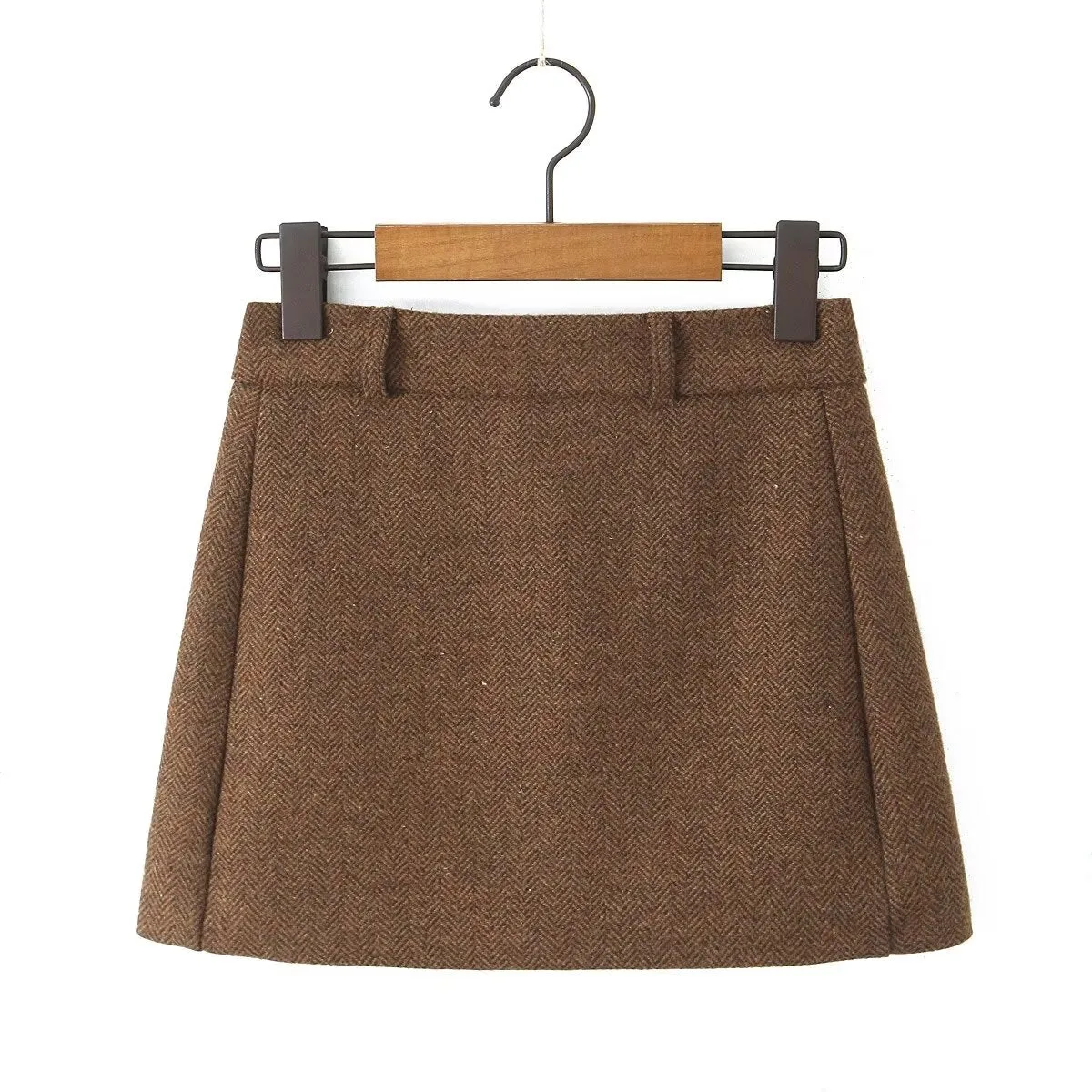 Herringbone Woolen Mini Skirt