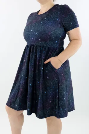 Holographic Mandala - Short Sleeve Skater Dress - Knee Length - Side Pockets