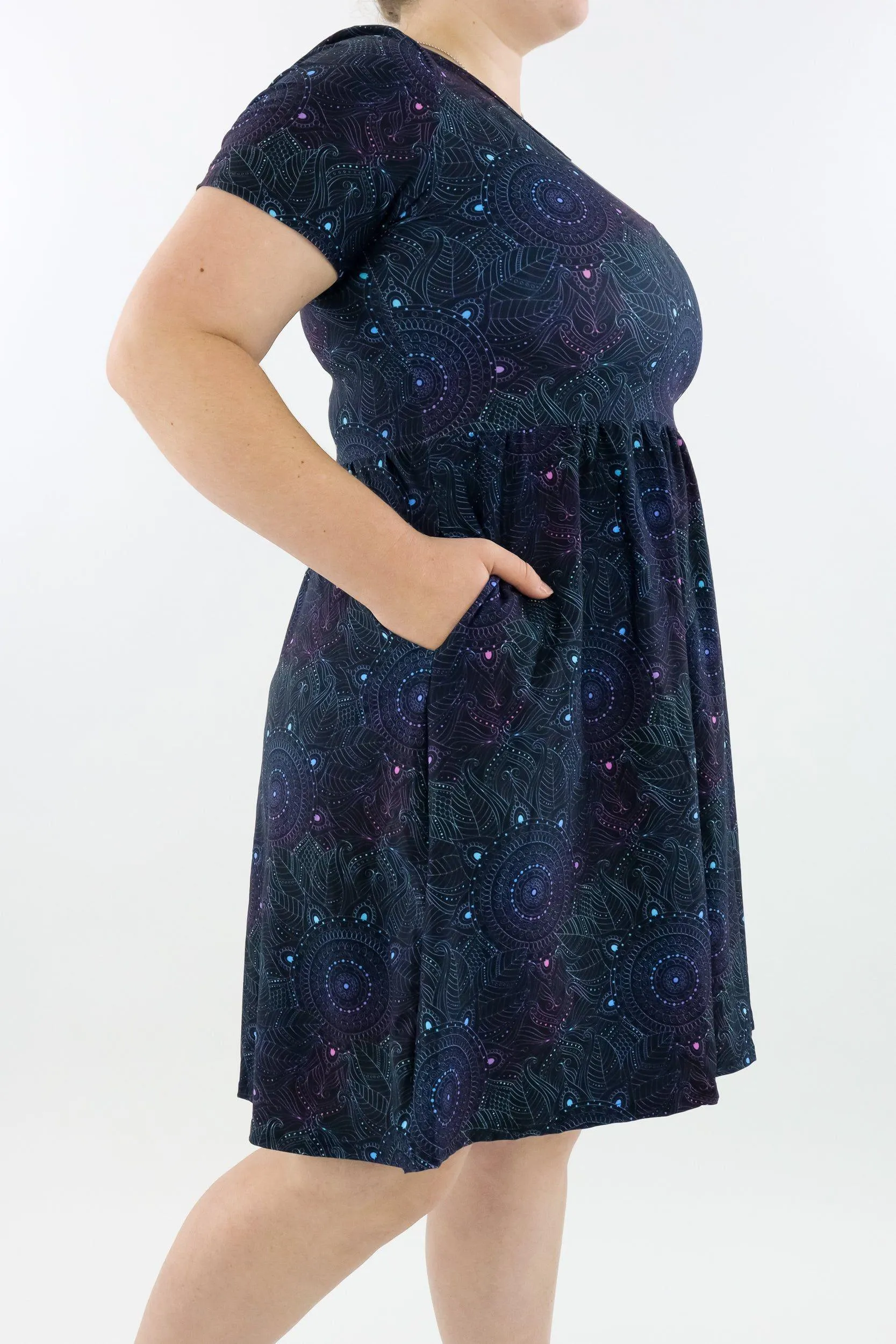 Holographic Mandala - Short Sleeve Skater Dress - Knee Length - Side Pockets