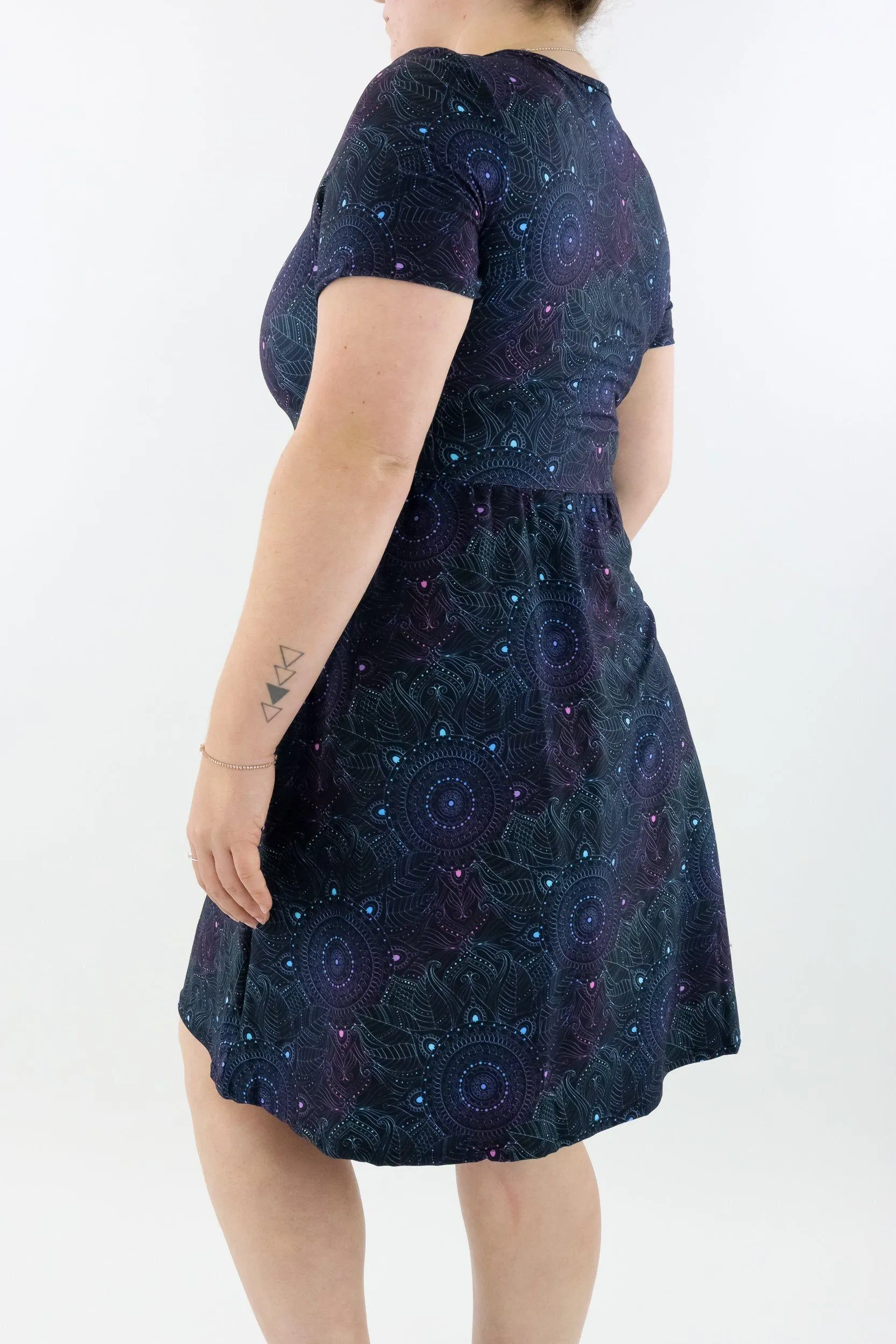 Holographic Mandala - Short Sleeve Skater Dress - Knee Length - Side Pockets