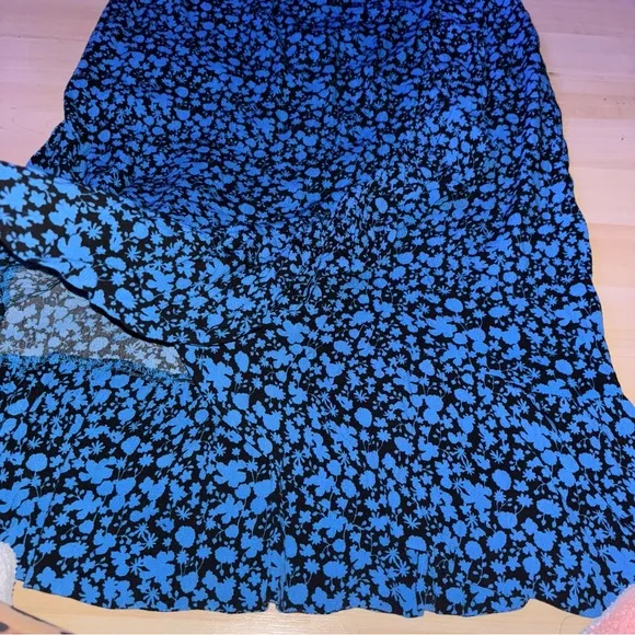 ICHI Botanical Blue Floral Skirt Women’s Small Ruffled Flowy Midi Boho Fairycore