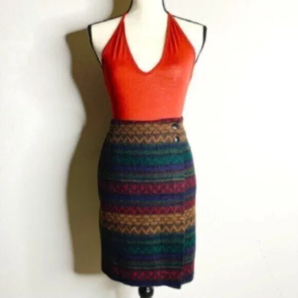 Issac Hazan 80s Vintage High Waisted Tribal Wrap Skirt