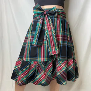 J. Crew plaid big bow midi skirt ruffle hem christmas holiday black K3627 0