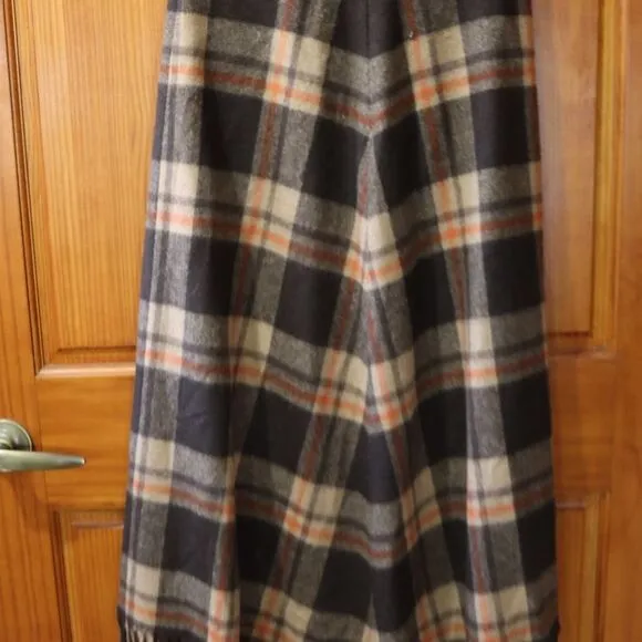 Jax Vintage Plaid Blanket Fringe Skirt Wool Blend Boho Hippie Academia Skirt 12