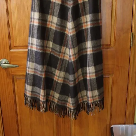 Jax Vintage Plaid Blanket Fringe Skirt Wool Blend Boho Hippie Academia Skirt 12