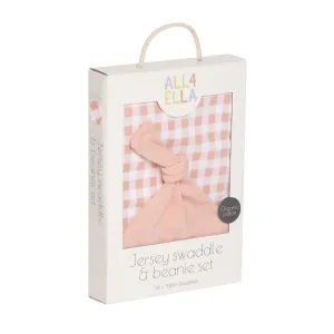Jersey Wrap & Beanie set - Gingham Strawberry