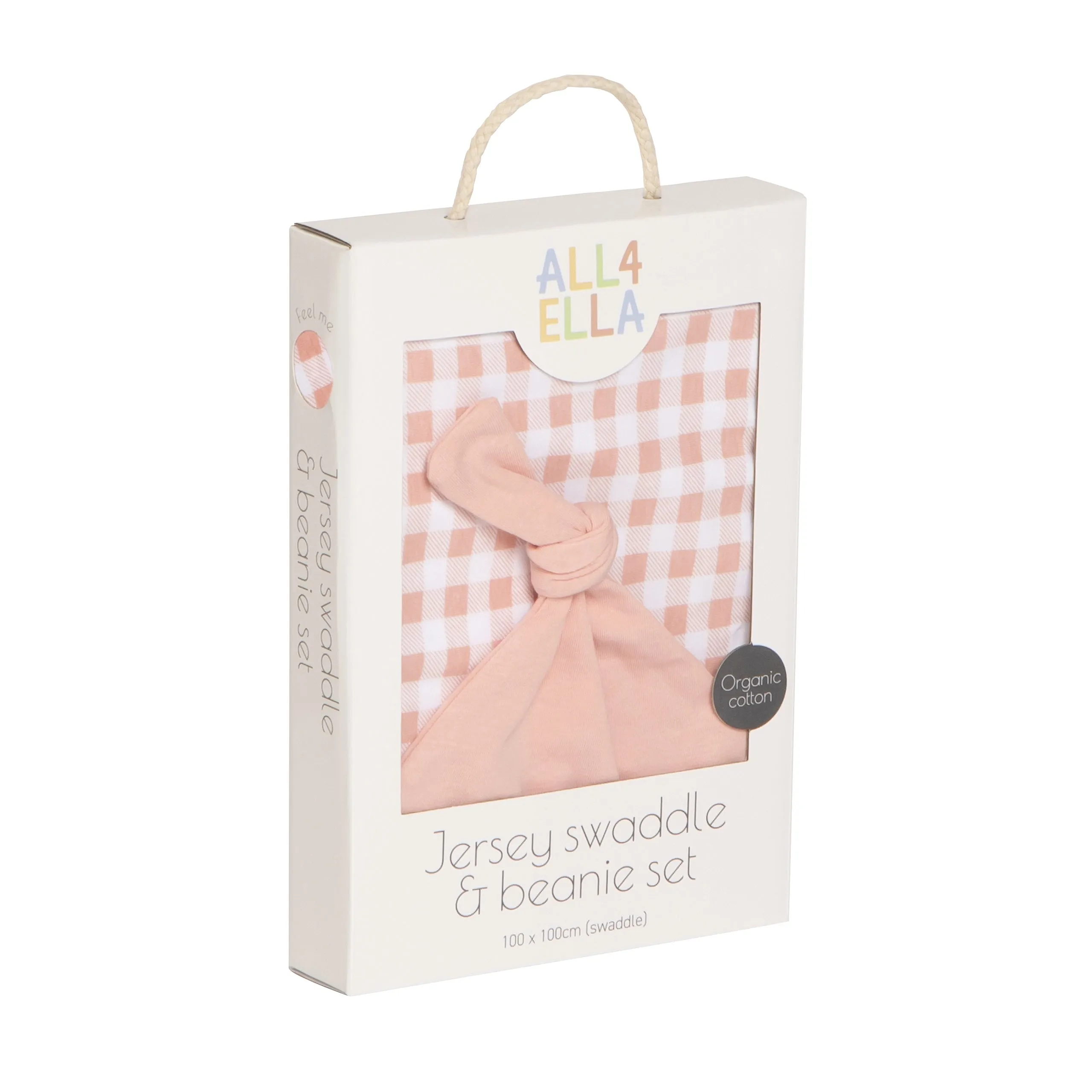 Jersey Wrap & Beanie set - Gingham Strawberry