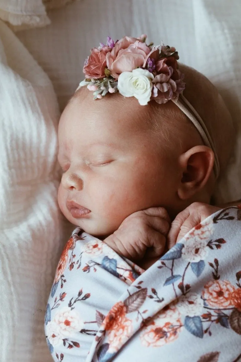 Jersey Wrap   Topknot Set - Vintage Blossom