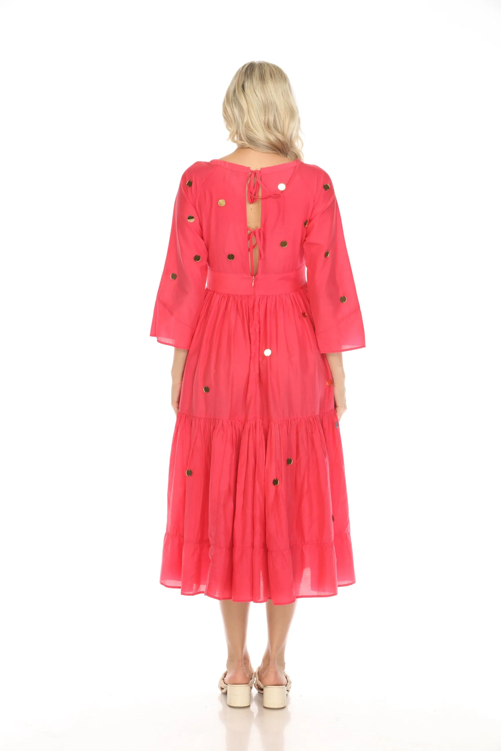 Johnny Was Jade Pink Adena Dotted Tiered Midi Dress L35624 Boho Chic