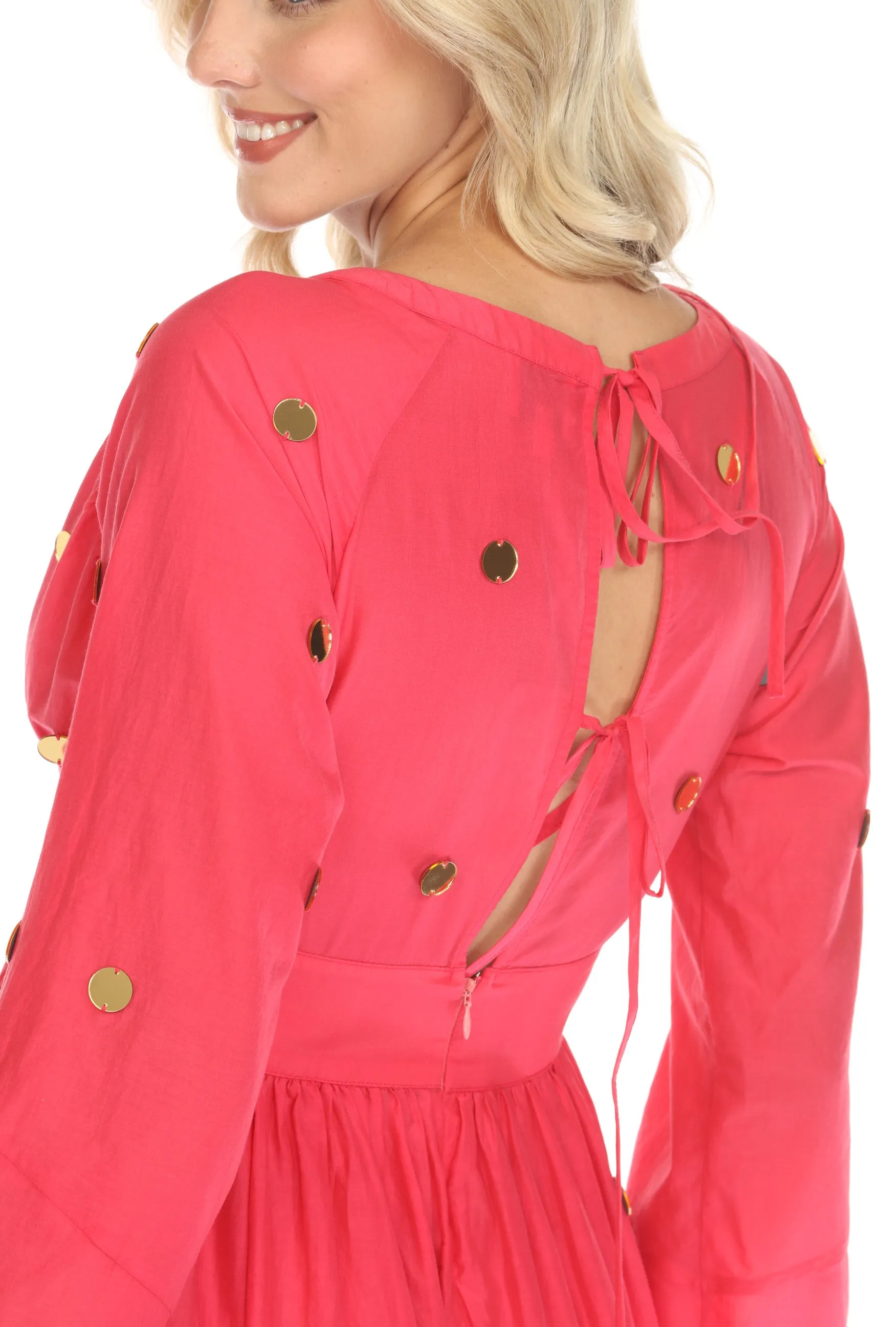 Johnny Was Jade Pink Adena Dotted Tiered Midi Dress L35624 Boho Chic