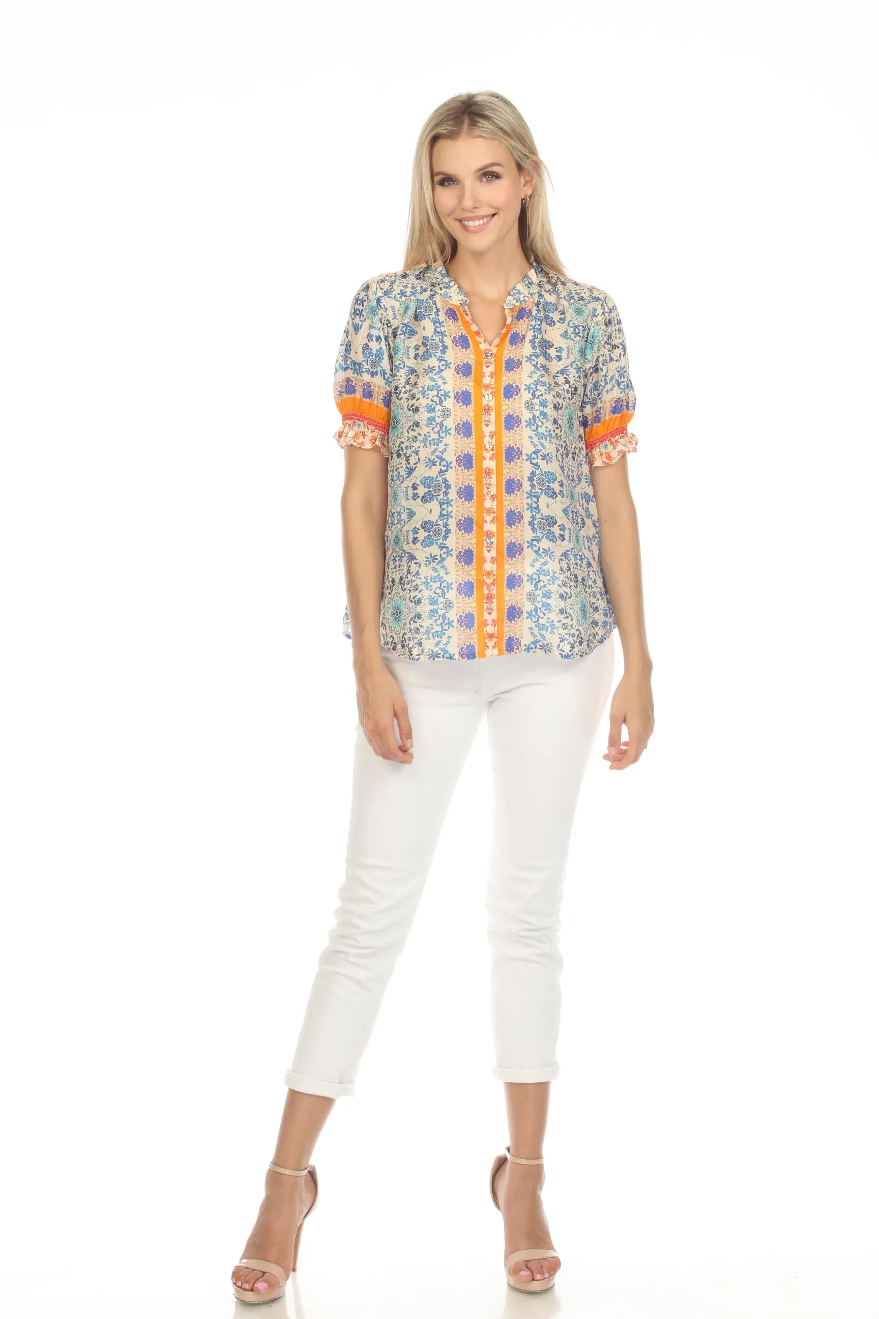 Johnny Was Lylarae Leila Fair Isle Puff Sleeve Blouse Boho Chic C12823A4
