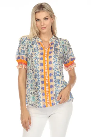 Johnny Was Lylarae Leila Fair Isle Puff Sleeve Blouse Boho Chic C12823A4