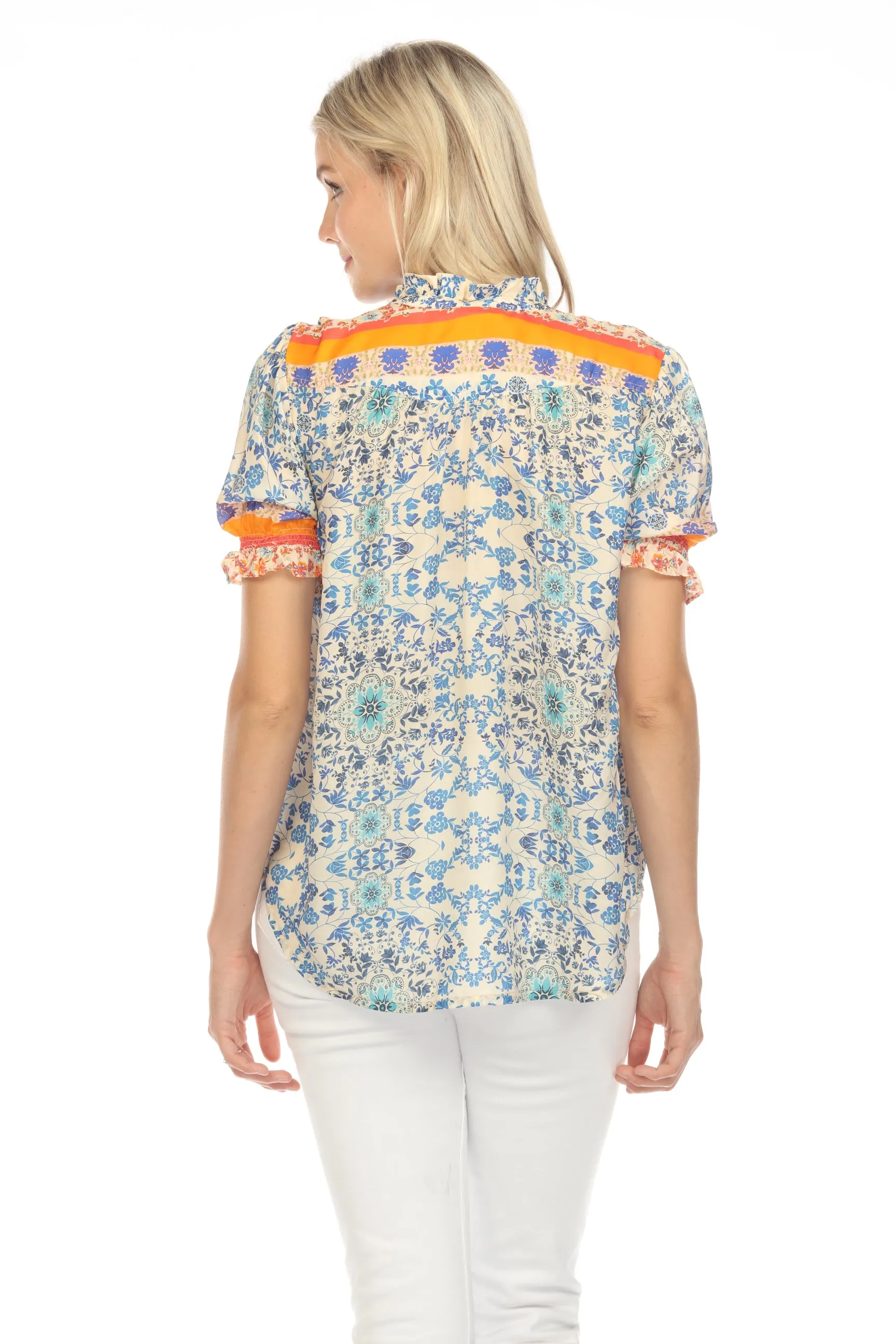 Johnny Was Lylarae Leila Fair Isle Puff Sleeve Blouse Boho Chic C12823A4