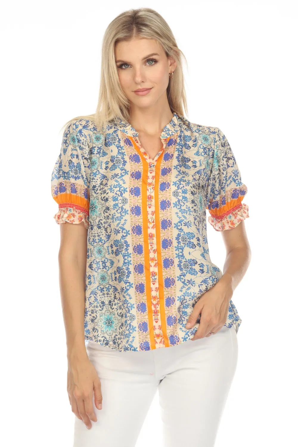 Johnny Was Lylarae Leila Fair Isle Puff Sleeve Blouse Boho Chic C12823A4